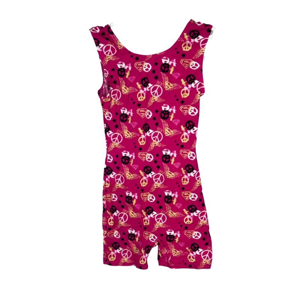 Girls supergirl unitard dance gymnastics pink tumbling size large DC Comics